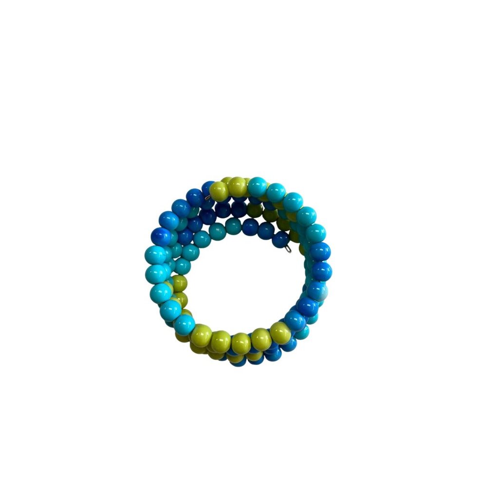 Colorful Handmade Beaded Stretch Bracelet Turquoise & Lime Green. - Picture 5 of 6